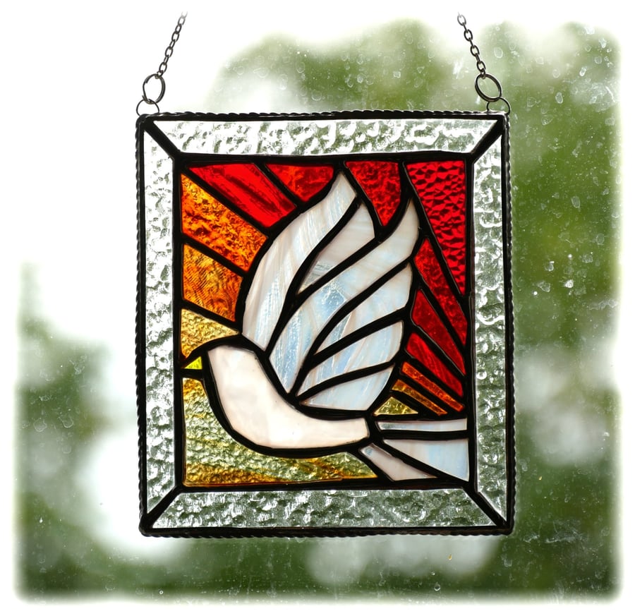 Sunset Dove Stained Glass Art Picture Suncatcher Handmade 