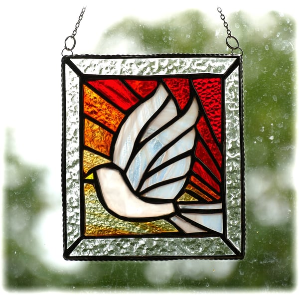 Sunset Dove Stained Glass Art Picture Suncatcher Handmade 