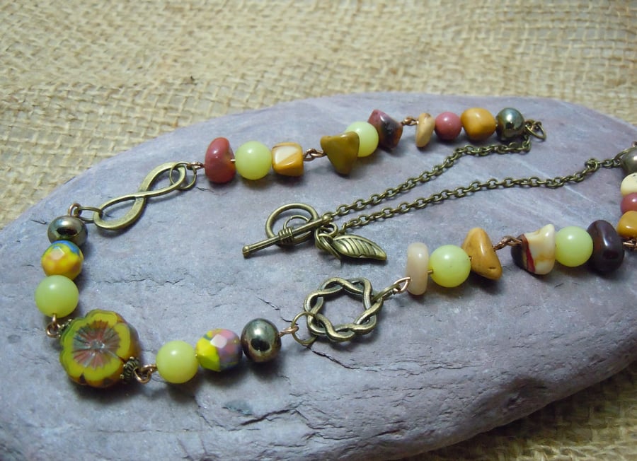 Mookaite Jasper, Lemon Jade & Czech glass bead necklace