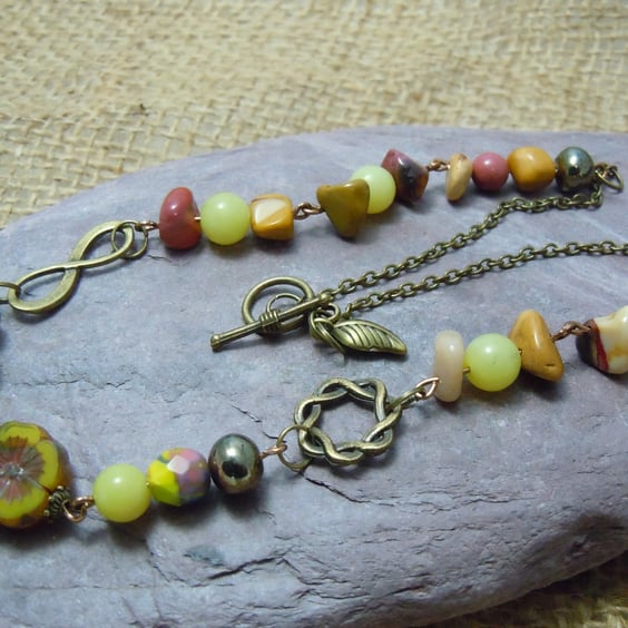 Mookaite Jasper, Lemon Jade & Czech glass bead necklace