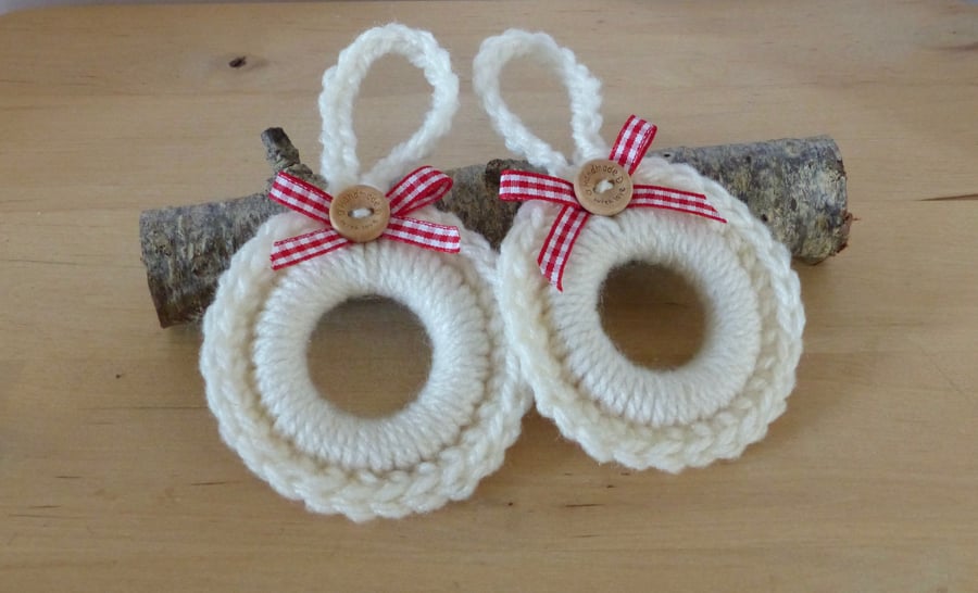 Two Crocheted Hanging Wreath Decorations