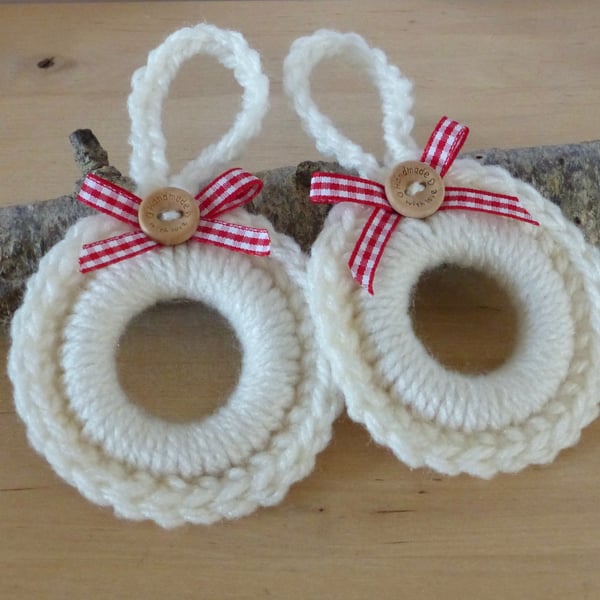 Two Crocheted Hanging Wreath Decorations