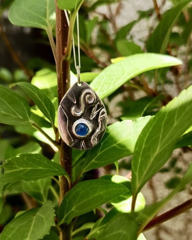 Handmade Sterling Silver 925 Blue Agate Pendant Necklace - Summer Seconds