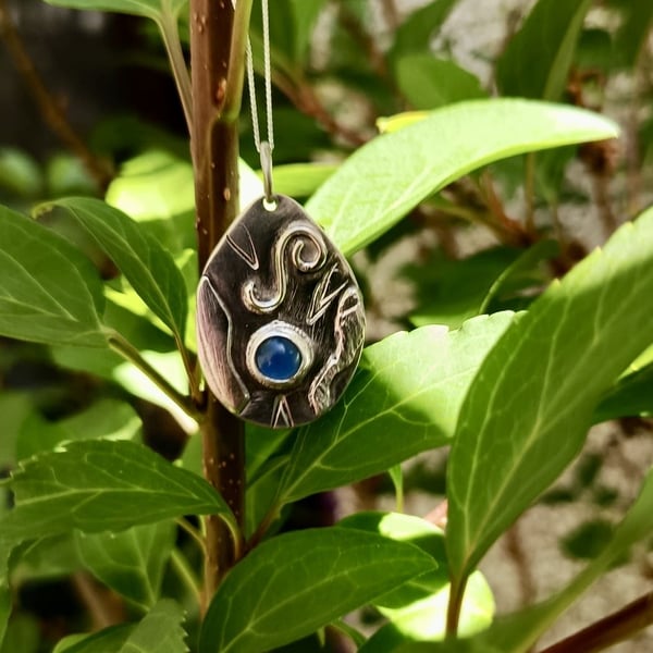 Handmade Sterling Silver 925 Blue Agate Pendant Necklace - Summer Seconds