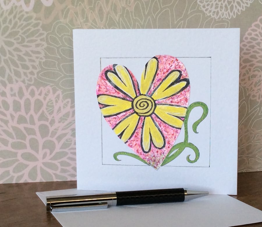 Flower love heart Art Card. 