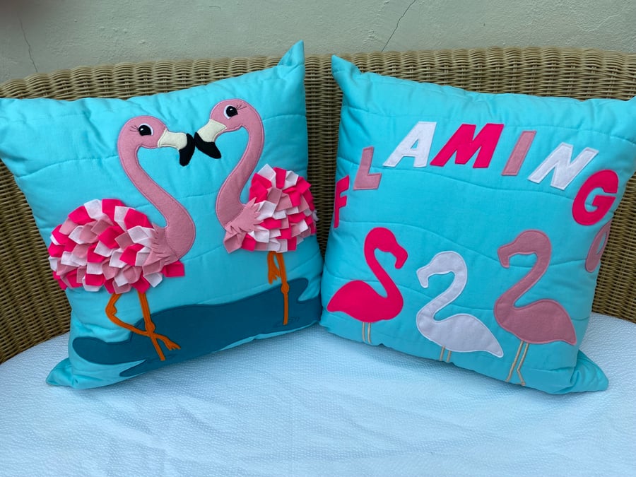 A Touch of Flamingo. Two Cushions with Flamingo Decoration. Holiday Memories 