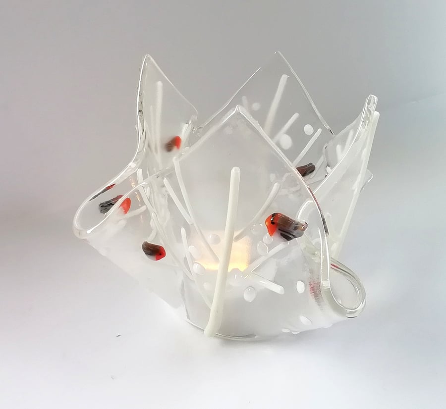 Christmas candle holder, festive tea light, Xmas decor, gift for mum, glass. 