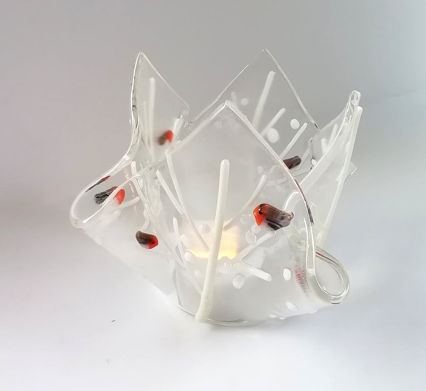 Christmas candle holder, festive tea light, Xmas decor, gift for mum, glass. 