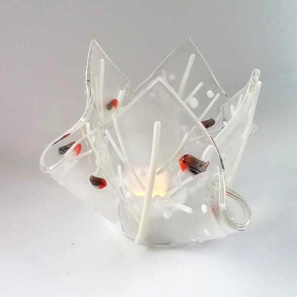 Christmas candle holder, festive tea light, Xmas decor, gift for mum, glass. 