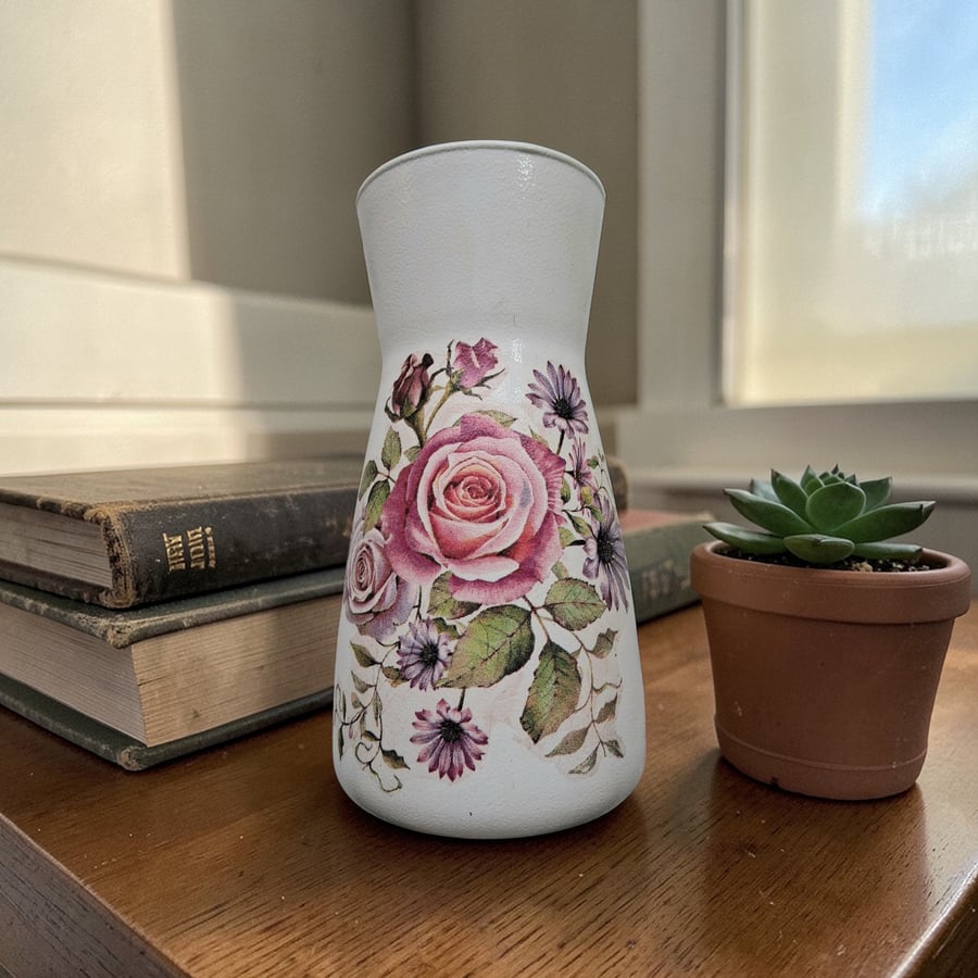 Decoupaged Floral Glass Vase 