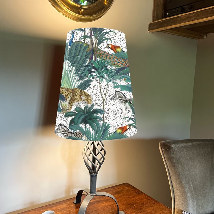 Jungle velvet cone lampshade, in white, extra tall lampshade