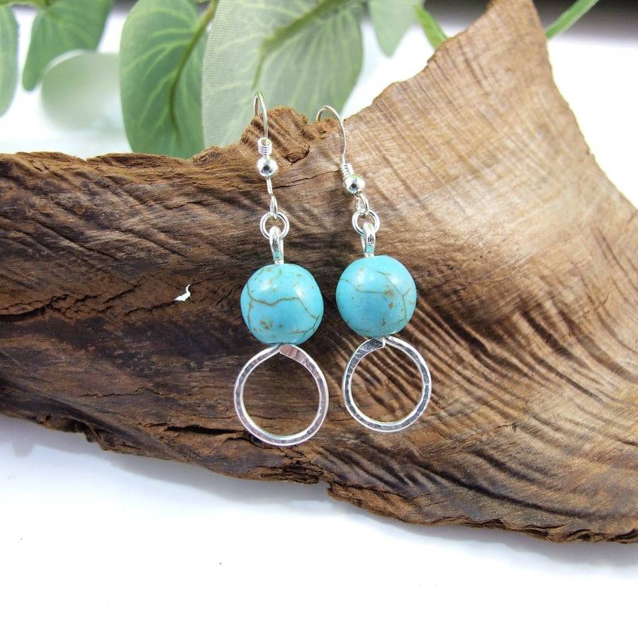Earrings, Sterling Silver and Turquoise Gemstone Droppers