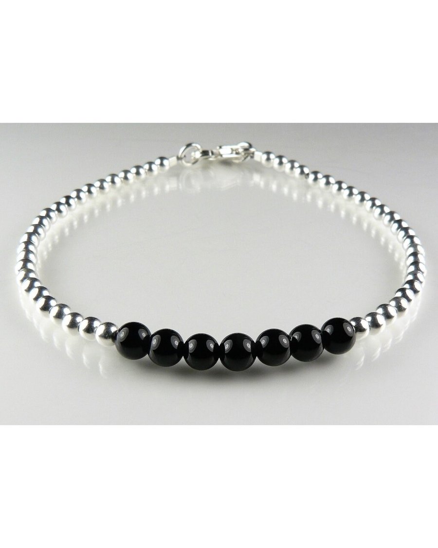 Natural stone beaded bracelet, sterling silver - 10 stone options