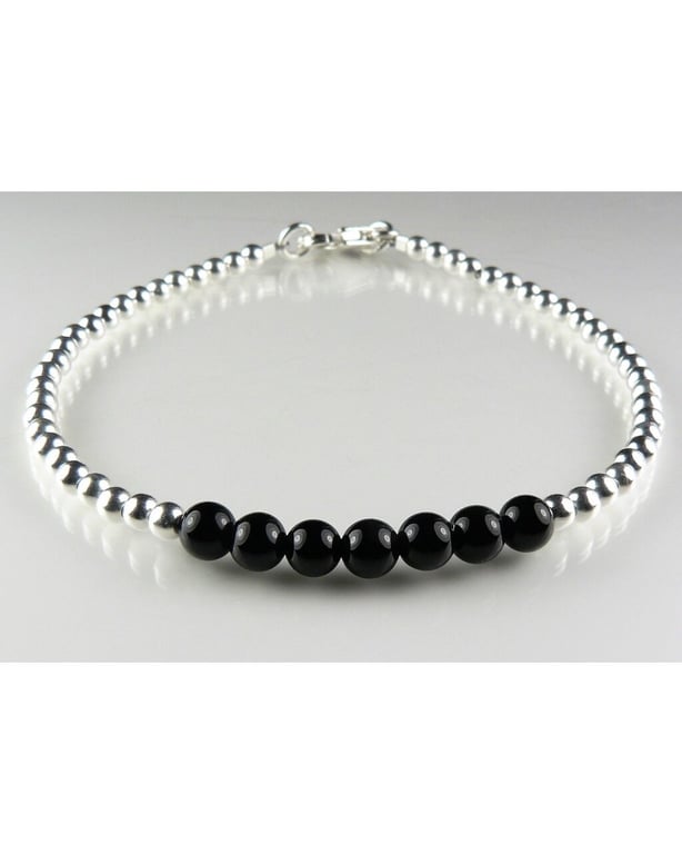 Natural stone beaded bracelet, sterling silver - 10 stone options