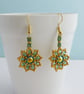 Green and Gold Beaded Sunflower Earrings - Image 2