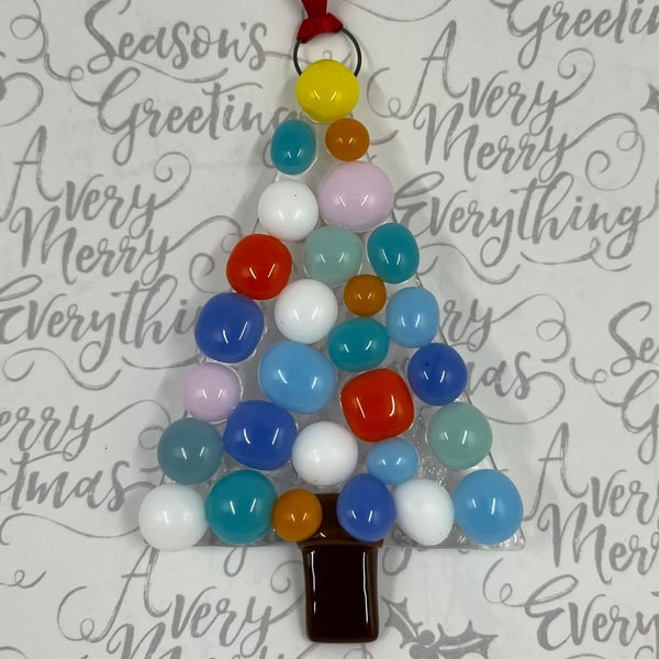 Large Handmade Fused Glass Xmas Tree Hanging Christmas Decoration 