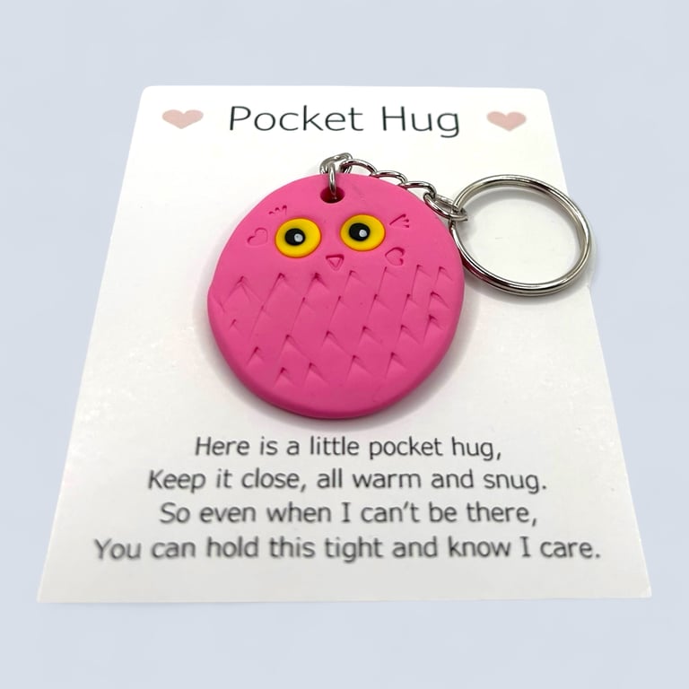 Fuchsia Pink Owl Pocket Hug Keychain or Bag Charm