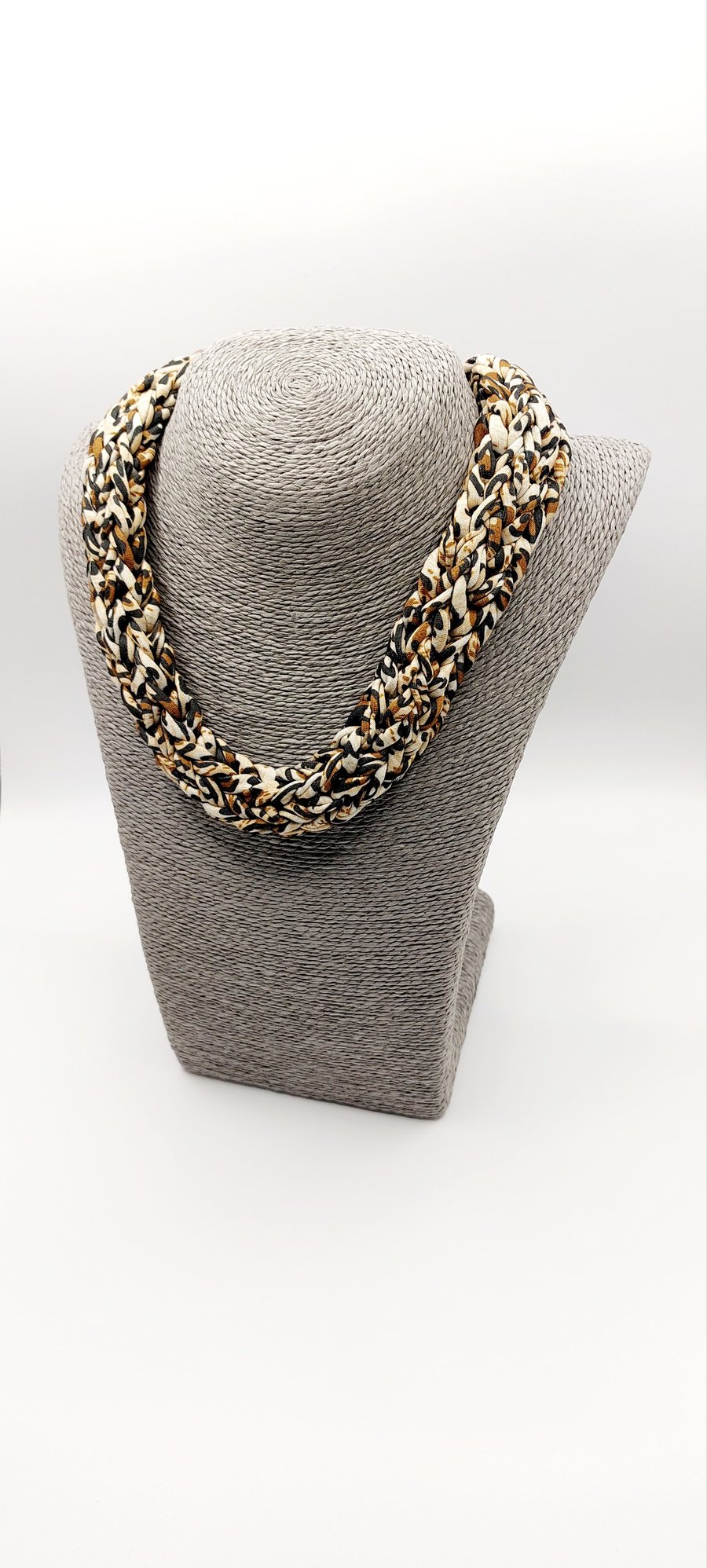 Handmade Knitted Fabric Necklace – Animal Print Statement Piece