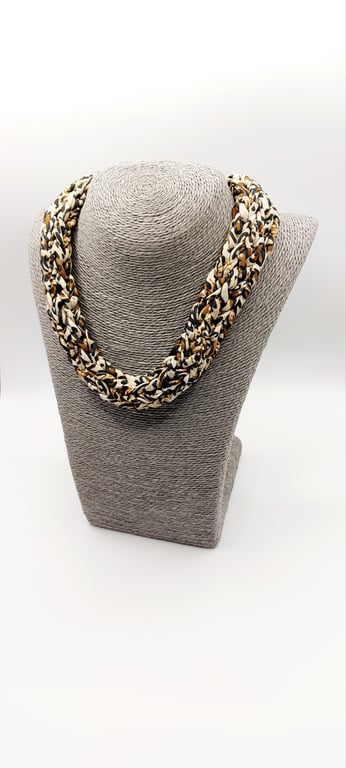 Handmade Knitted Fabric Necklace – Animal Print Statement Piece