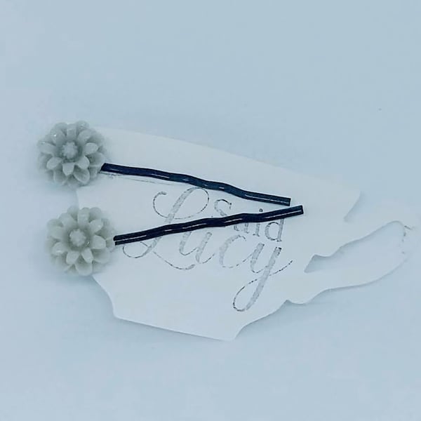 Grey Flower hair clips bobby pins