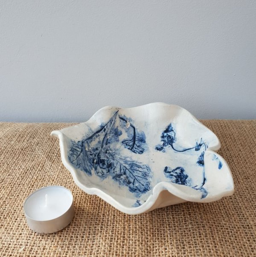Blue Flowers Wavy Ceramic Bowl