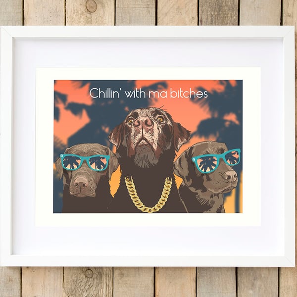 Funny Labrador art, Chocolate Labrador gift for him, Labrador art
