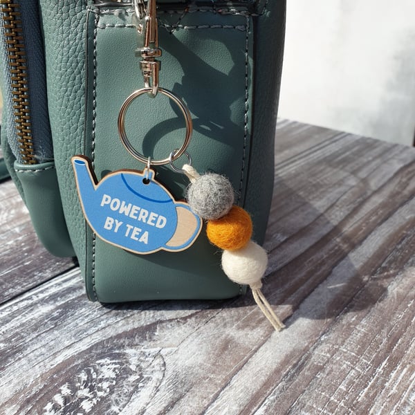 Powered by Tea Bag Charm Keyring