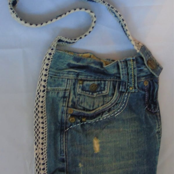 Classic Upcycled Denim Lace Shoulder  Bag