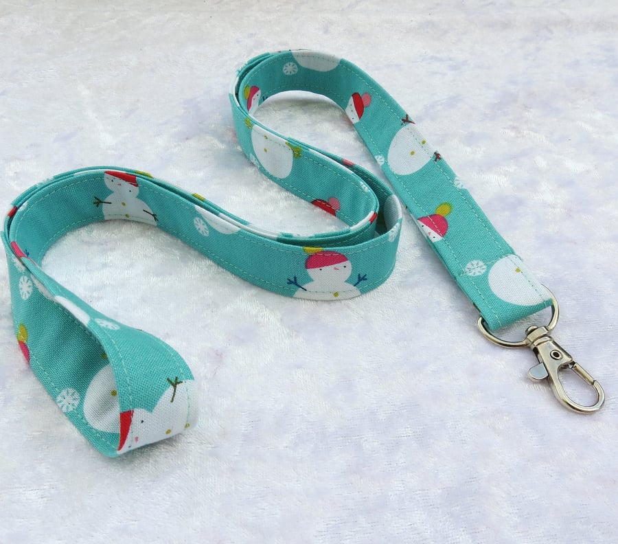 Cotton lanyard, with swivel lobster clip, 20 inches, snowmen