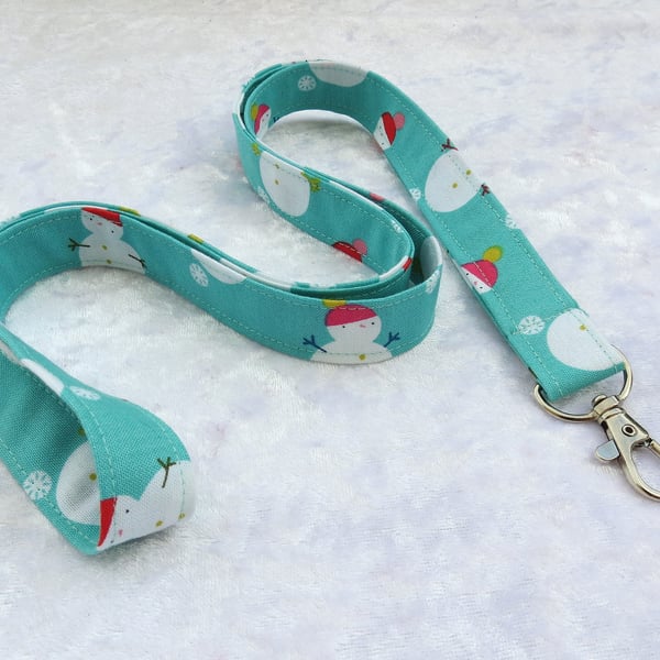 Cotton lanyard, with swivel lobster clip, 20 inches, snowmen