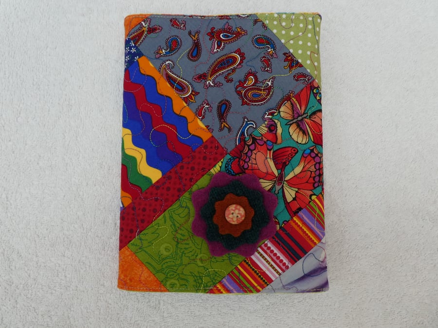 Notebook. A5 size. Lined Notepad with Quilted Crazy Patchwork Cover. GreyPaisley