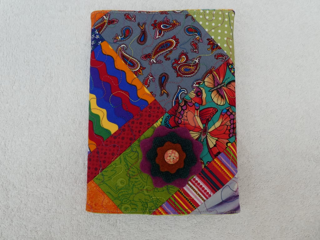 Notebook. A5 size. Lined Notepad with Quilted Crazy Patchwork Cover. GreyPaisley