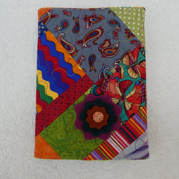 Notebook. A5 size. Lined Notepad with Quilted Crazy Patchwork Cover. GreyPaisley