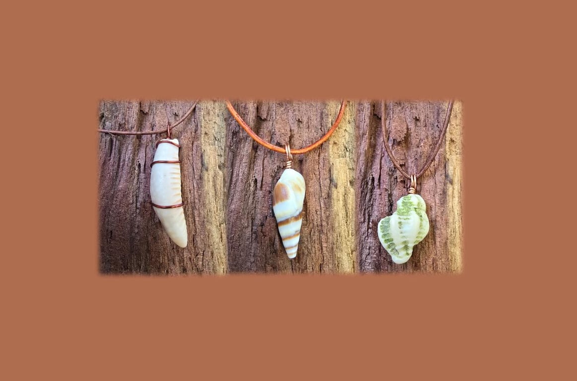 Handmade Copper Wire Wrapped Shell Pendant Necklace