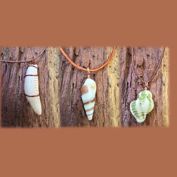 Handmade Copper Wire Wrapped Shell Pendant Necklace