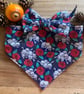 Dog Bandana & Bow set. Pile of Skulls with Roses on a blue background. 