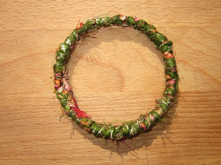 Textile bangle 'Hydrangea' small to medium - recycled sari silk