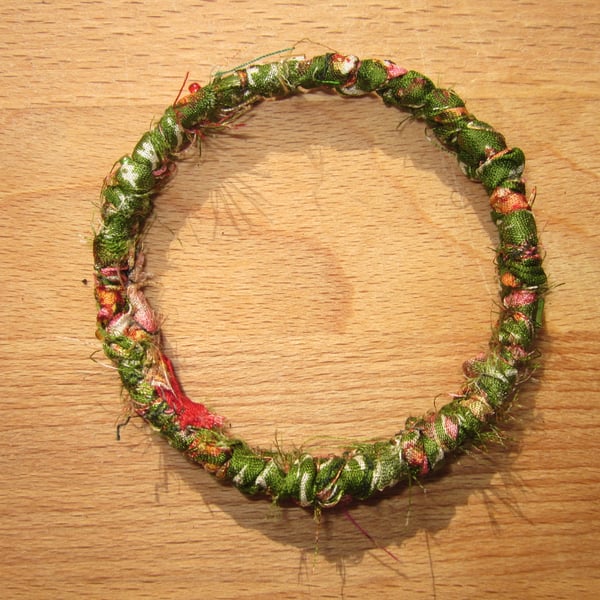 Textile bangle 'Hydrangea' small to medium - recycled sari silk