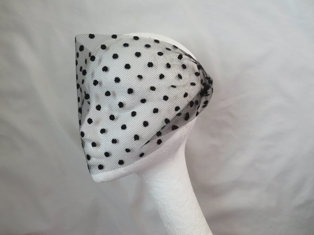 Black Narrow Spotted Tulle Bandeau Bridal Veil - Gothic Bride Wedding