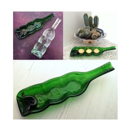 Handmade Fused Glass Wavy Recycled Wine Bottle Dish - Slumped Bottle Spoon Rest