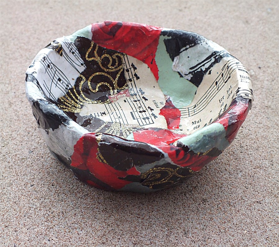 Funky Ceramic Bowl With Decoupage