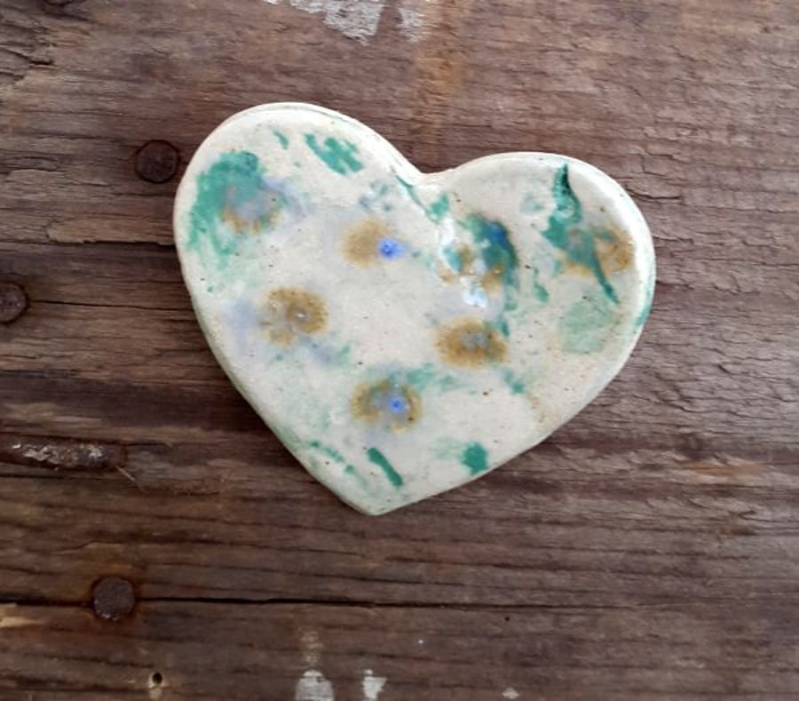 Spring Green Ceramic Heart Brooch