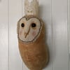 Handmade barn owl with crown faux taxidermy wall hanging