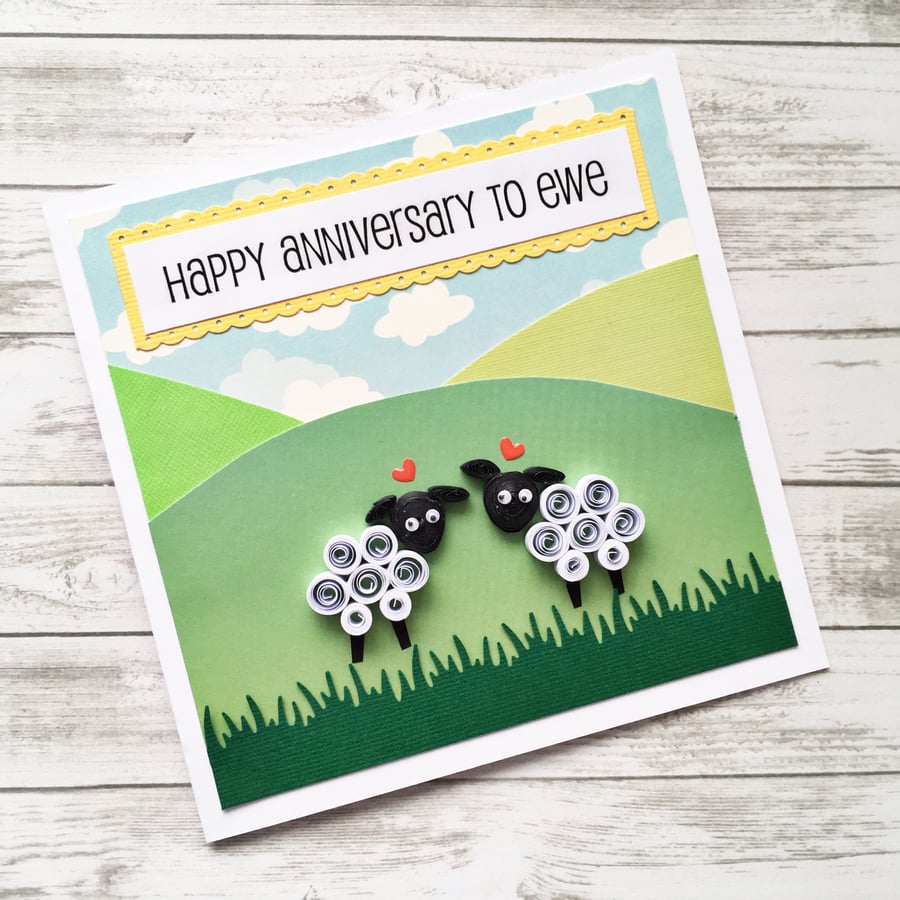 Anniversary card - quilled sheep - boxed card option