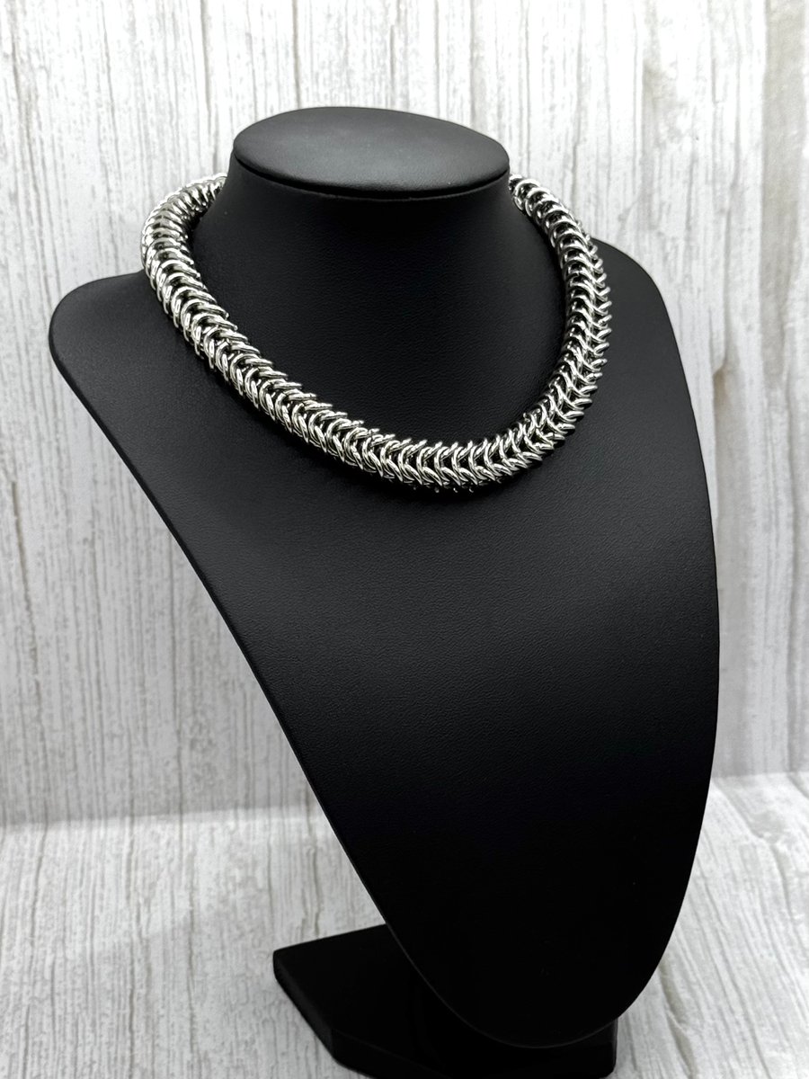 Stainless Steel Box Chainmail Weave Chunky Necklace