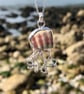 Pink Sea Pottery Sea Glass & Sterling Silver Jelly Fish Pendant Necklace - 1075