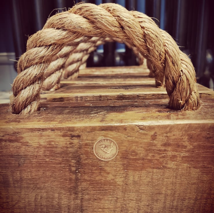 Solid oak and rope doorstop. - Folksy