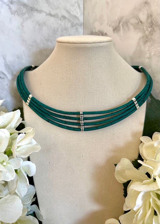 Natural Cork 'Leather' Necklace - Teal