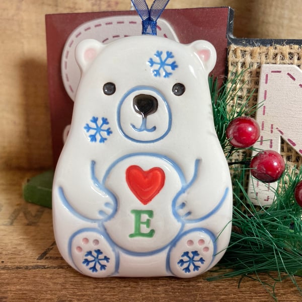 Personalised Ceramic Polar Bear Christmas decoration