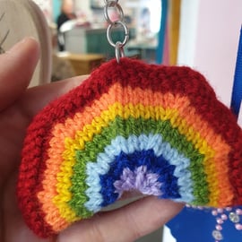 Rainbow knitted keyring 